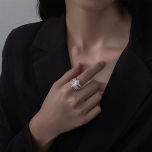 Elegance S925 sterling silver multilayer ring with channel set cubic zirconia on hand