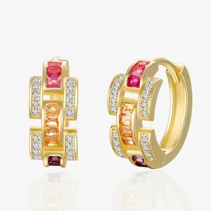 925 Sterling Silver Wave Colorful Zirconia Hoop Earrings For Women Gold Silver Plated Geometric Multi-color Inlaid Earrings Jewelry Gift
