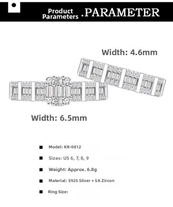 Detail showing S925 silver rings with pavé cubic zirconia and width measurements