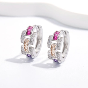 925 silver 18k gold hoop earrings with multi-color gems and micro-set zircons