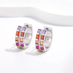 925 silver multi-color zircon hoop earrings with 18k gold plating and pave diamonds