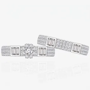 Luxury 925 Sterling Silver Rings Set Pave Rhinestone Flower Geometric Stacking Finger Rings For Women Wedding Party Elegant Jewelry