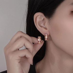 925 silver 18k gold hoop earrings with gradient colorful zircons and micro diamonds