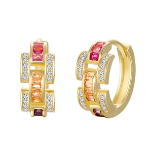 925 silver 18k gold plated wave earrings with colorful baguette zircon stones