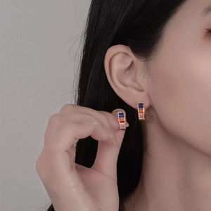 S925 sterling silver gold hoop earrings with colorful zircon gemstones for women