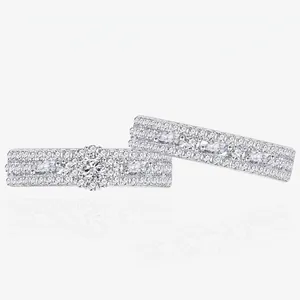 Luxury 925 Sterling Silver Zirconia Ring Set For Women Micro Pave Rhinestone Stacking Ring Wedding Party Fashion Jewelry Gift