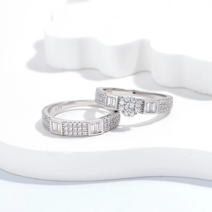 Sparkling S925 sterling silver ring set with micro-pave crystals and round clusters