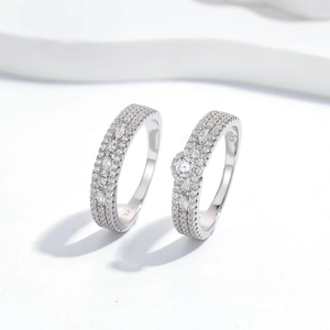 Sparkling S925 sterling silver stackable rings set with micro-pave cubic zirconia