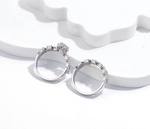 Macro shot of S925 sterling silver ring set with 925 engraving and pavé zircons