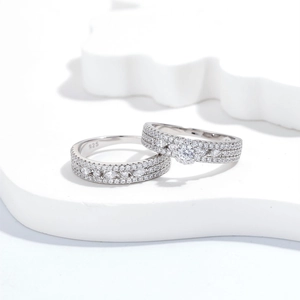 Luxury S925 sterling silver pave set diamond rings stackable set on white display