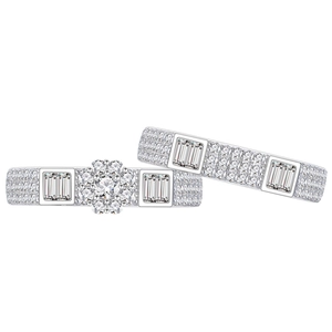 Sparkling S925 sterling silver micro-pave diamond ring set with round cluster centerpiece