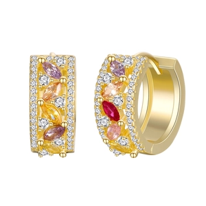 Boucles d'oreilles argent 925 or 18k avec zircons colorés marquise et cristaux pavés