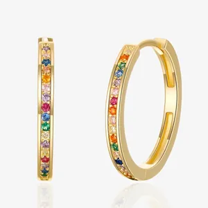 Orecchini a Cerchio in Argento Sterling 925 per Donna Strass Arcobaleno Intarsiato Galvanizzato Oro Argento Gioielli di Moda