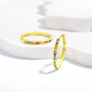 Orecchini a cerchio in argento 925 placcati oro 18k con pietre di zircone colorate