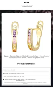 Detailed view of U-shaped S925 silver earrings featuring gradient 5A colorful zircons