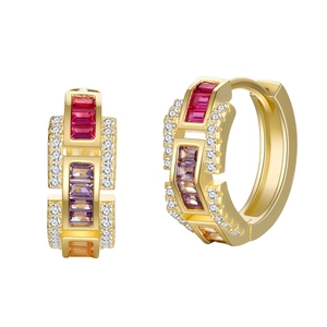 925 silver 18k gold earrings with rectangle red purple orange gems and white diamonds