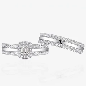 925 Sterling Silver Zirconia Stackable Double Rings Creative Geometric Electroplated Couple Rings Wedding Jewelry For Women