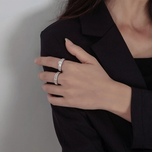 Luxurious S925 sterling silver stacked ring set with pavé cubic zirconia diamonds