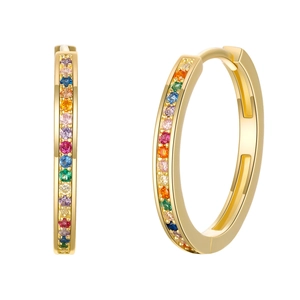 Orecchini a cerchio in argento 925 placcati oro 18k con zirconi arcobaleno