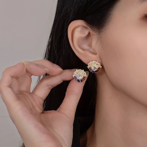Micro-set rainbow cloud stud earrings with colorful zircon and gold-plated finish