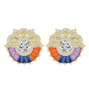 Rainbow cloud sterling silver stud earrings with colorful cubic zirconia stones