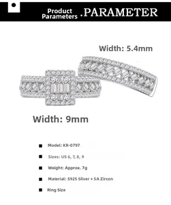 S925 sterling silver ring detail with 9mm width and woven band texture with 5A zircon