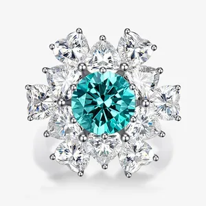 925 Sterlingsilber Schneeflocke Ring Hochkarbon Strass Paraiba Blau Weiß Eingelegt Blume Ring Für Damen Hochzeit Party Schmuck