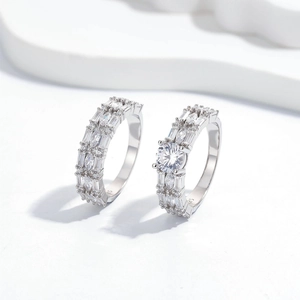 S925 sterling silver three-layer zircon ring set featuring marquise and round cut stones