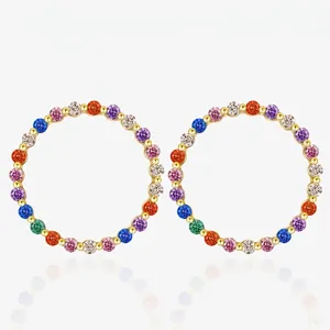 925 Sterling Silver Rainbow Round Hoop Stud Earrings Colorful Zirconia Inlaid Gold Silver Plated Jewelry For Women