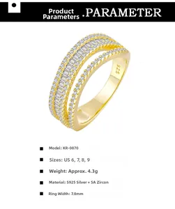 Macro detail of multi-layer gold-plated S925 silver ring with micro-set 5A cubic zirconia