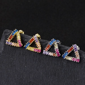 Rainbow baguette-cut triangle 925 silver stud earrings in four metallic finishes