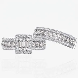S925 Sterling Silver Geometric Stacking Ring Set For Women Halo Rectangular Zirconia Micro-set Finger Jewelry Engagement