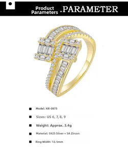 Detailed view of S925 silver gold-plated ring with 5A zircon inlay and stacked texture