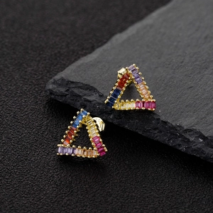 Rainbow triangle 925 sterling silver stud earrings with colorful cubic zirconia stones