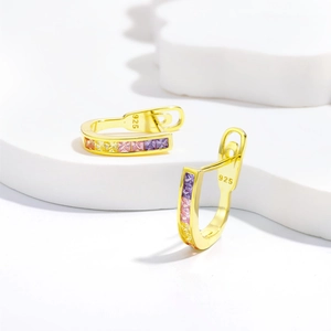 925 silver 18k gold plated U-shaped hoop earrings with colorful rainbow cubic zirconia