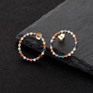Fashionable 18k gold plated 925 silver hoop earrings with colorful zircon stones