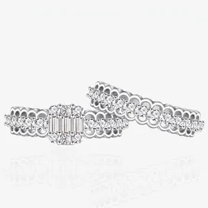 925 Sterling Silver Rings For Women Lace Pattern Emerald Cut Rhinestone Double Stackable Rings Retro Hollow Band Jewelry Gift