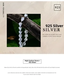 Vue détaillée d'un bracelet en argent 925 avec diamants de carbone étincelants en poire