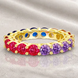 925 Sterling Silver Rainbow Eternity Ring For Women Multi Color Zirconia Pave Inlaid Gold Silver Plated Fashion Wedding Jewelry