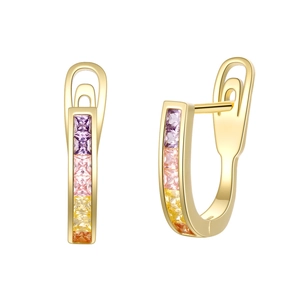 925 Sterling Silver 18k Gold U-Shape Earrings with Graduated Colored Gemstones