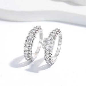 S925 sterling silver lace ring set with rectangular zircon and wavy diamond bands