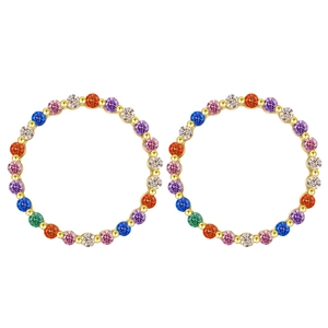 Rainbow crystal round stud earrings with multi-color stones in 18k gold plated frame