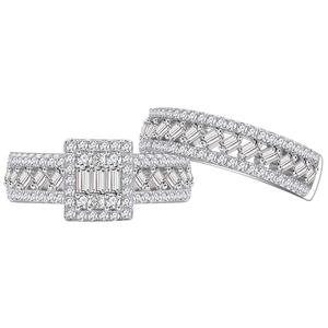 S925 sterling silver geometric bridal set with baguette cut zircon and woven mesh band
