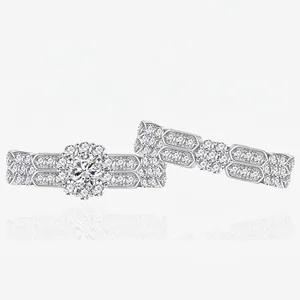 925 Sterling Silver Stackable Ring Set For Women Zirconia Micro Inlaid Geometric Round Flower Cluster Finger Ring Jewelry