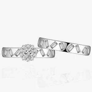 925 Sterling Silver Zirconia Ring Set For Women Halo Round Baguette Cut Stacking Rings Geometric Personalized Jewelry Gift