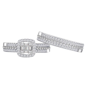 Sparkling 925 silver halo engagement ring set with cushion cut square cubic zirconia stones