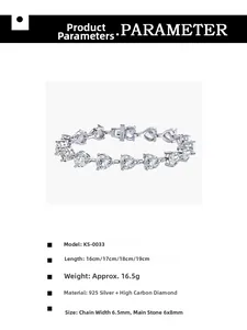 Détails du bracelet en argent 925 avec diamants en poire et spécifications de taille