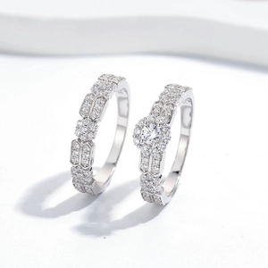 Sparkling S925 sterling silver stacked ring set with petal halo and micro pave diamonds