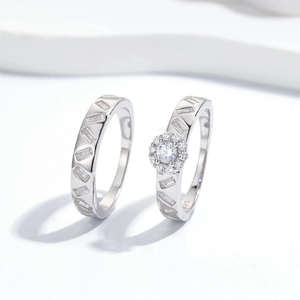 Minimalist S925 sterling silver halo ring set with rectangular zircon for women