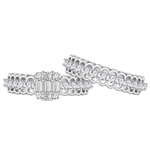 S925 sterling silver lace pattern ring set with rectangular micro paved diamonds